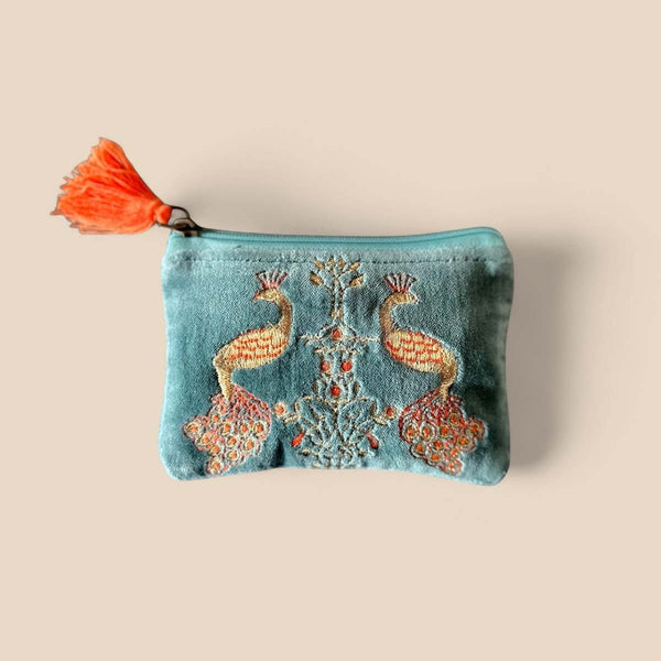 PEACOCK VELVET POUCH