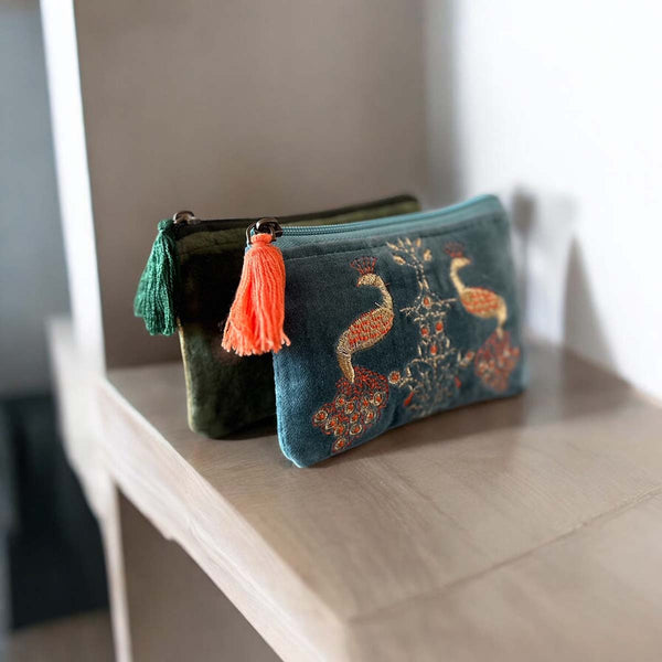 PEACOCK VELVET POUCH