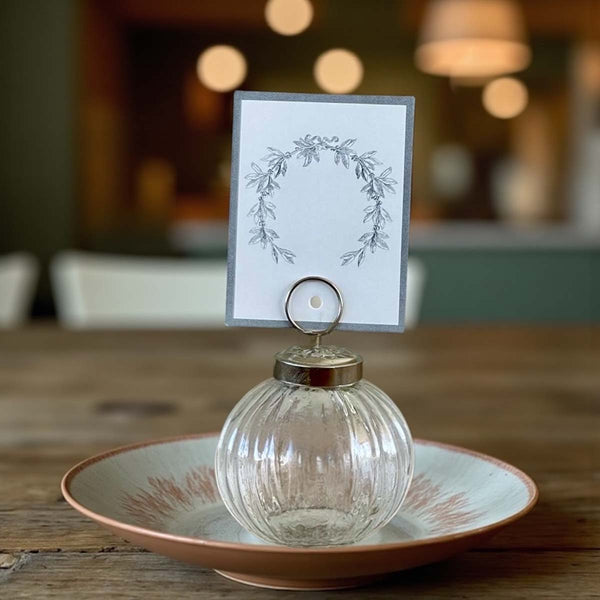CLEAR GLASS BAUBLE PLACE CARD HOLDER