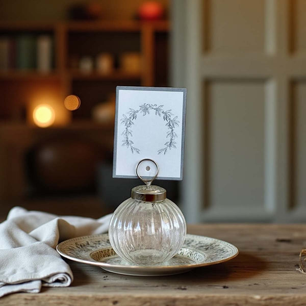 CLEAR GLASS BAUBLE PLACE CARD HOLDER