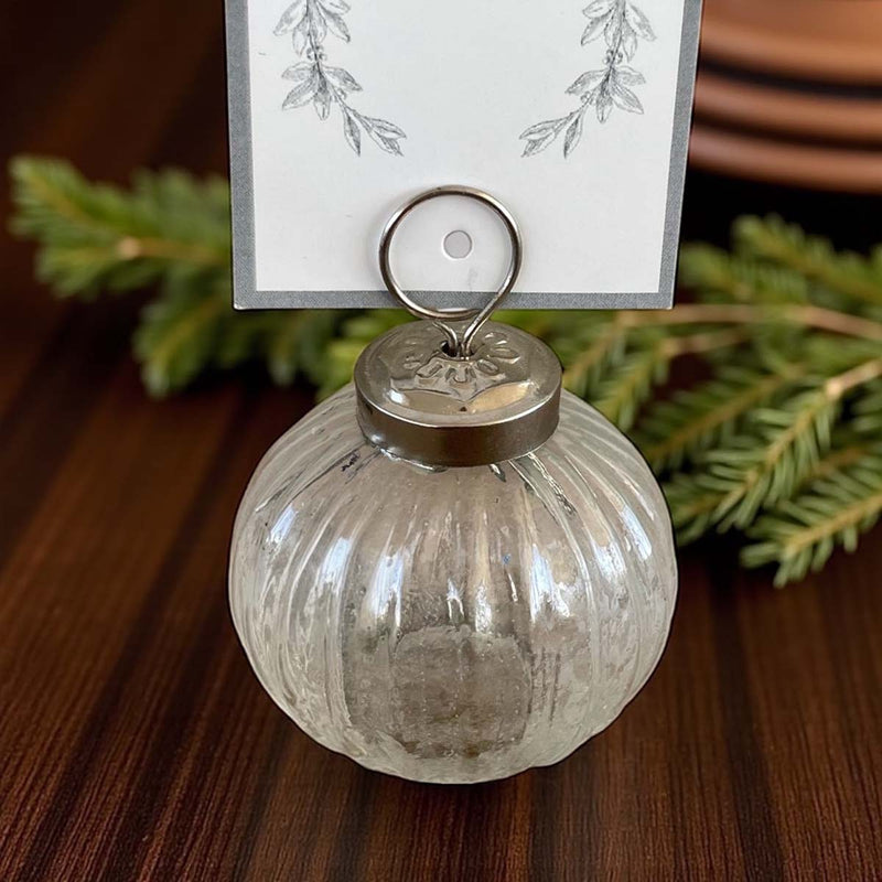 CLEAR GLASS BAUBLE PLACE CARD HOLDER