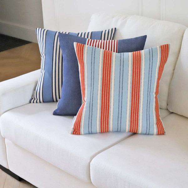 GREYTON STRIPE  CUSHION -blue/red 50X50CM