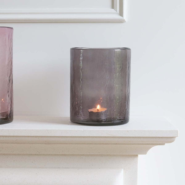 <p>Handmade by artisans in India<p>

<P>Create a warm, relaxing glow by lighting a candle in this handmade hurricane, coloured glass with a rippled textured exterior. Mix and match colours and sizes for a real statement. <P>

