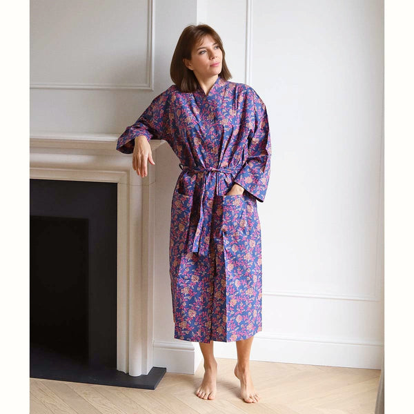 deep blue floral gown(W)
