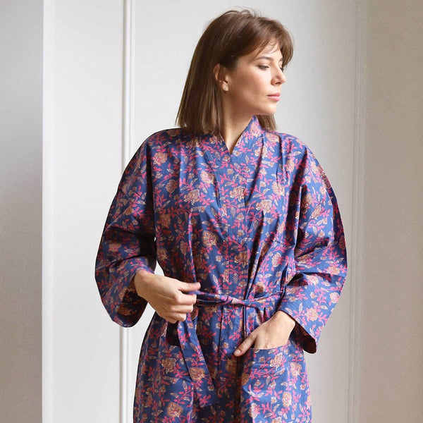 deep blue floral gown(W)