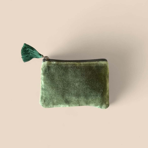 DARK OLIVE VELVET POUCH