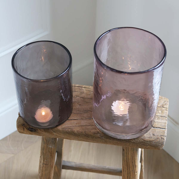 MEDIUM GREY RECYCLED GLASS HURRICANE (W)