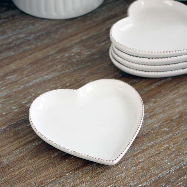 Small Antique White Heart Plate - Set Of 3