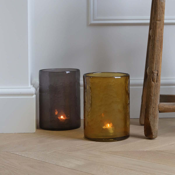 LARGE GREY RECYCLED GLASS HURRICANE (W)