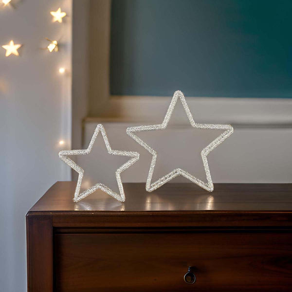 GLASS BEADED TABLETOP STAR - SILVER (W)