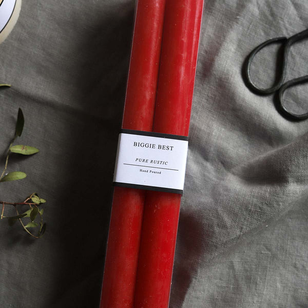 deep red  set 4 rustic dinner candle 27cm (W)