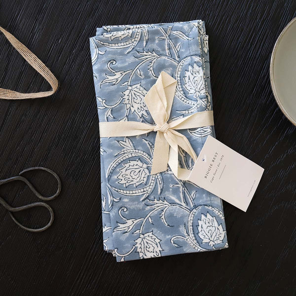 Blue all over block printed set of 4 napkins