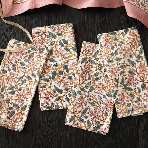 pink & green ditsy set of 4 napkins