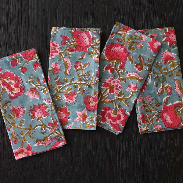 pink & green fun floral set of 4 napkins