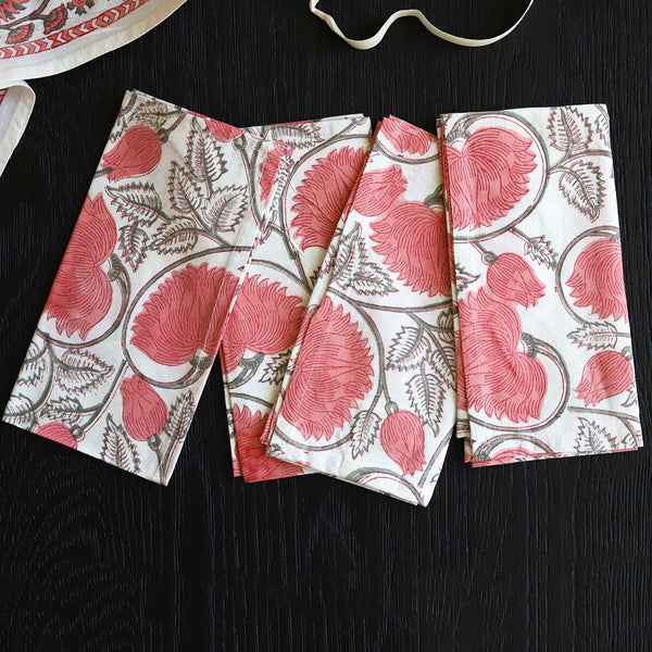 lrg dusty pink floral set of 4 napkins