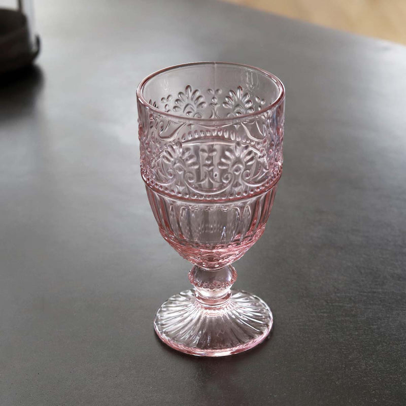 Large Pink Pressed Wine Glass(W)
