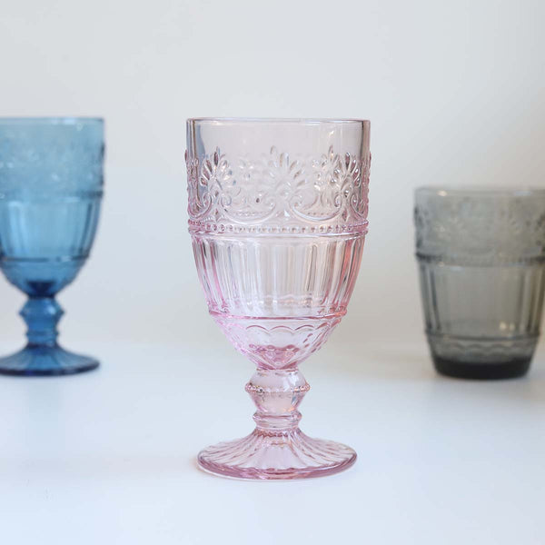Large Pink Pressed Wine Glass-Set of 2