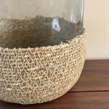 JUTE /BATTERED RECYCLED GLASS HURRICANE