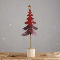 METAL TREE ON WOODEN STUMP - RED (W)