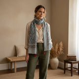 LT TEAL FLORAL TASSLE SCARF