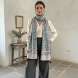 LT TEAL FLORAL TASSLE SCARF