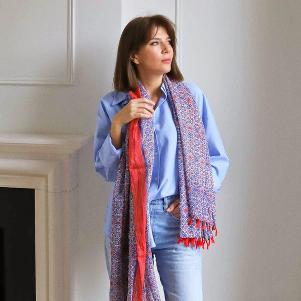 red circular red border tassel scarf(W)