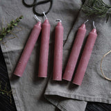 set 5  dusty pink small dinner candles wrapped 12.5cm