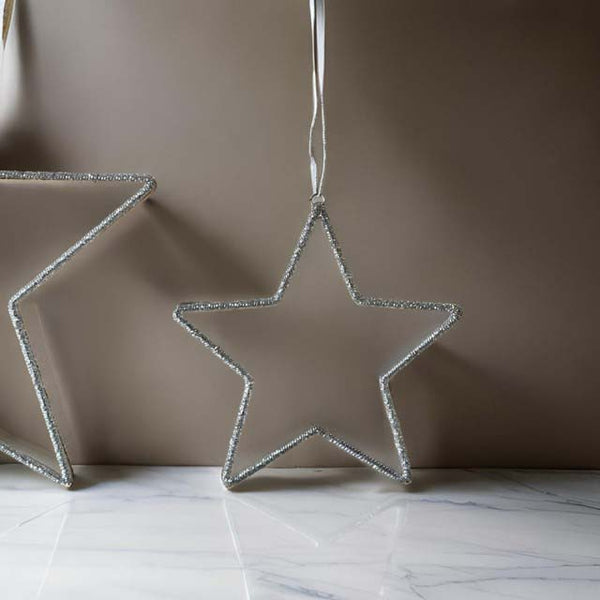 GLASS BEADED STAR- SILVER - SML