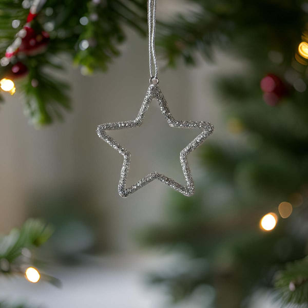 GLASS BEADED STAR - SILVER