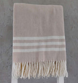 pure wool throw beige/white stripe