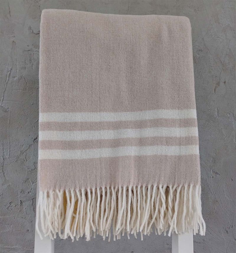 pure wool throw beige/white stripe