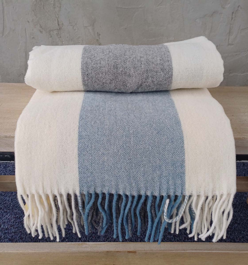 pure wool throw blue / grey  stripe