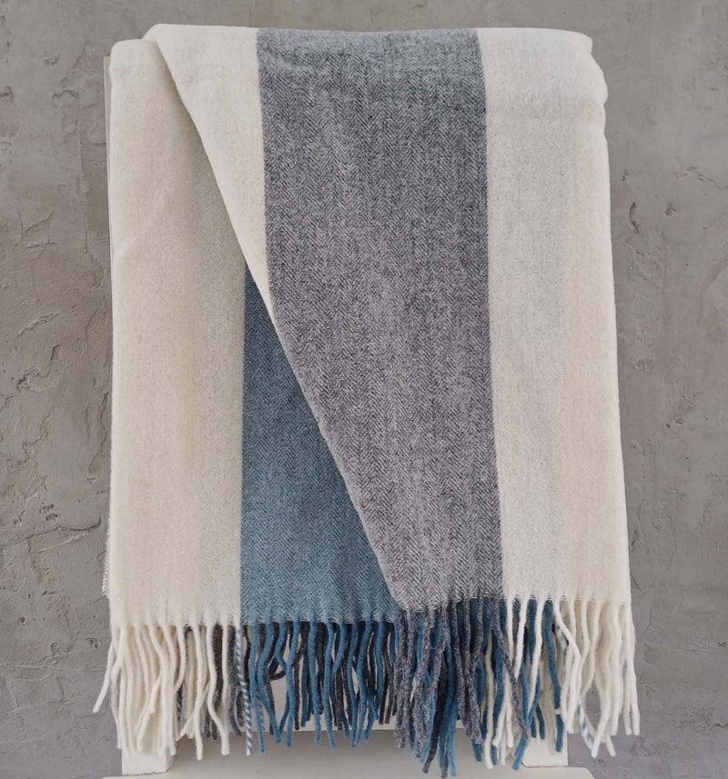 pure wool throw blue / grey  stripe