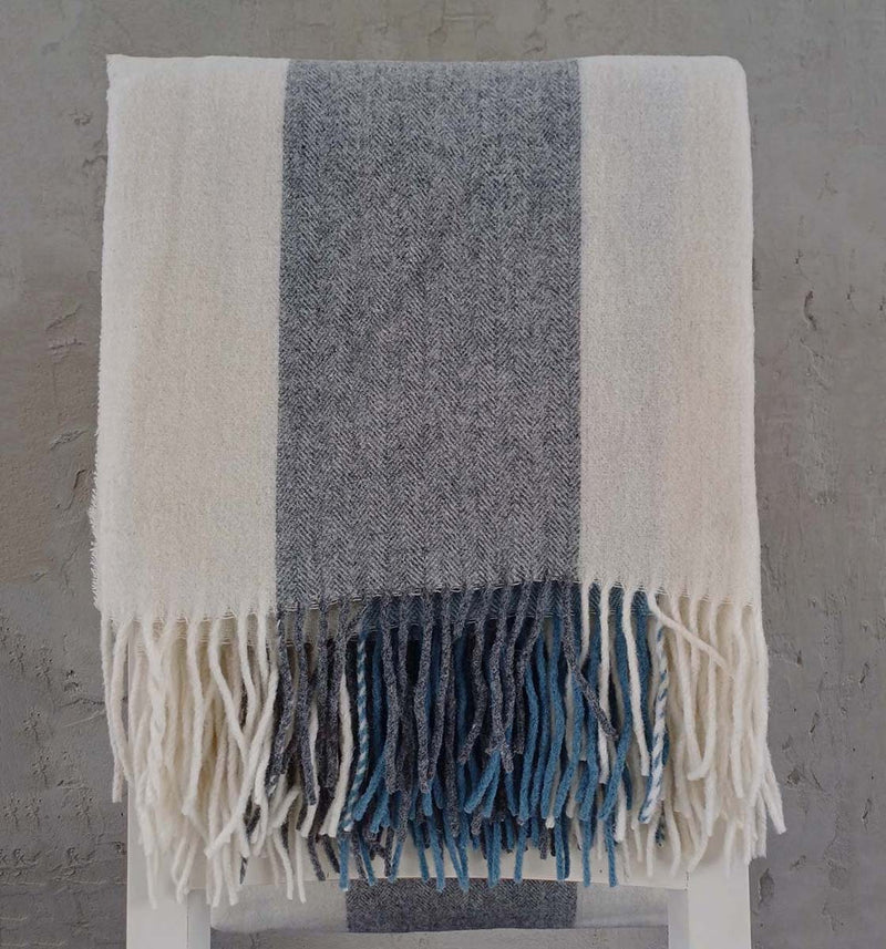 pure wool throw blue / grey  stripe