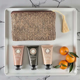 dark raffia weekend away set -orange & bay