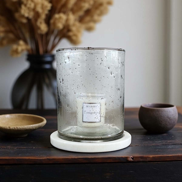 White marble/ glass hurricane
