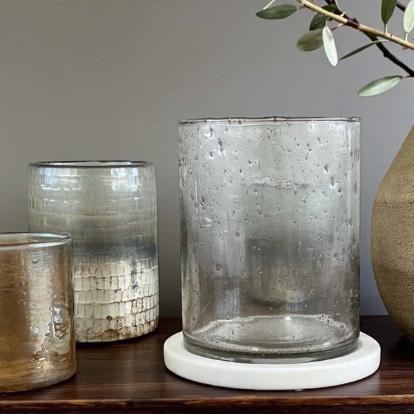 White marble/ glass hurricane