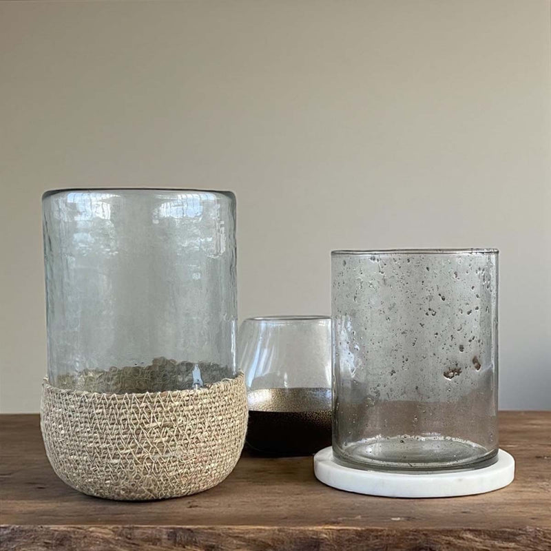 White marble/ glass hurricane