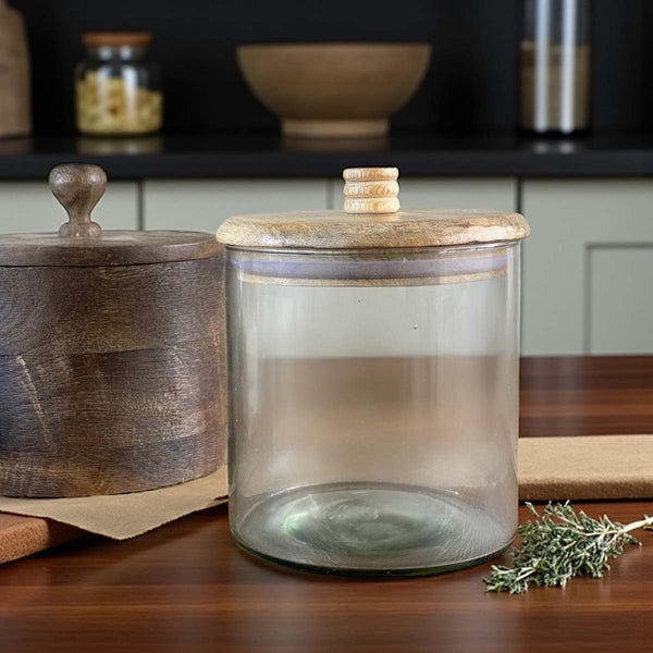 glass jar with wood lid