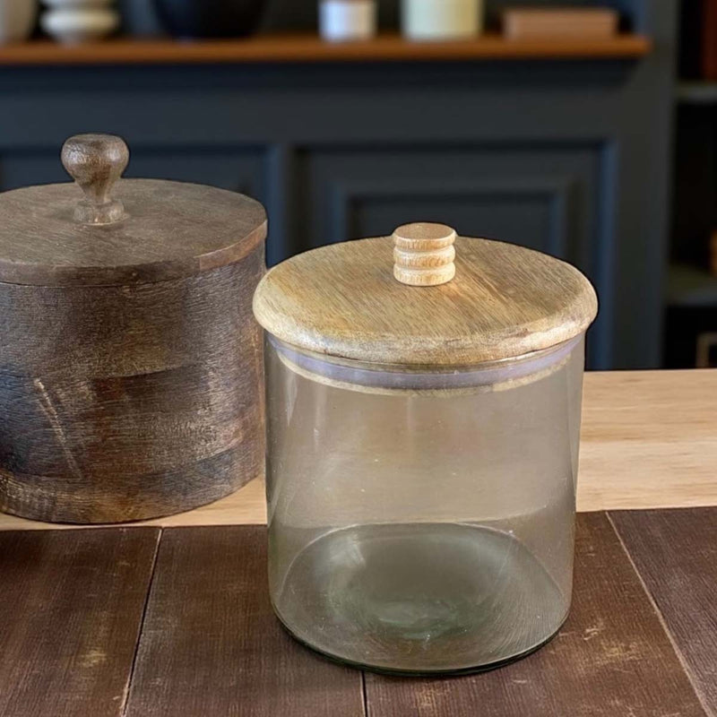 glass jar with wood lid