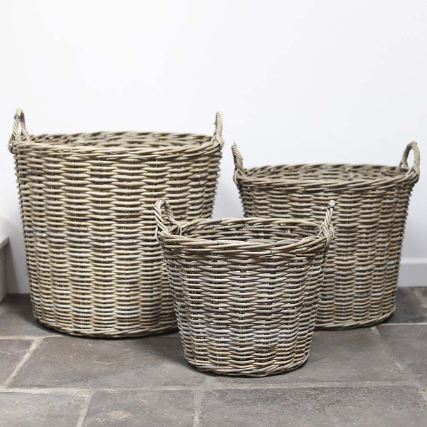 Set Of Three Round Kubu Baskets