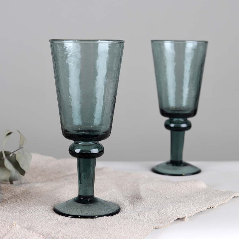 <P>Recycled glass goblets, these are made exclusively from recycled glass. They would grace any table, indoors or out. <P>

<P>Surface imperfections are to be expected<P>

