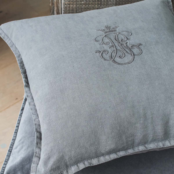 GREY CROWN MONOGRAM LINEN CUSHION