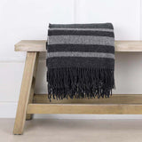 ANNA PURE WOOL STRIPED THROW - DARK GREY/OFF WHITE