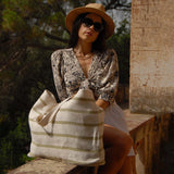 BEIGE WIDE STRIPE WEEKENDER BAG