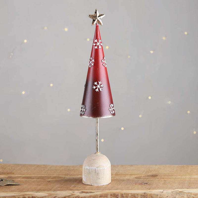 These rustic red trees with white snowflakes and a golden star will be a perfect compliment to your holiday decor. Group a few trees together to make a great display.