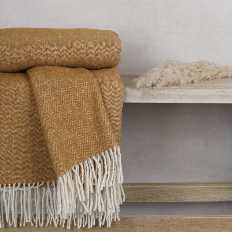 ANNA  PURE WOOL THROW - OCHRE